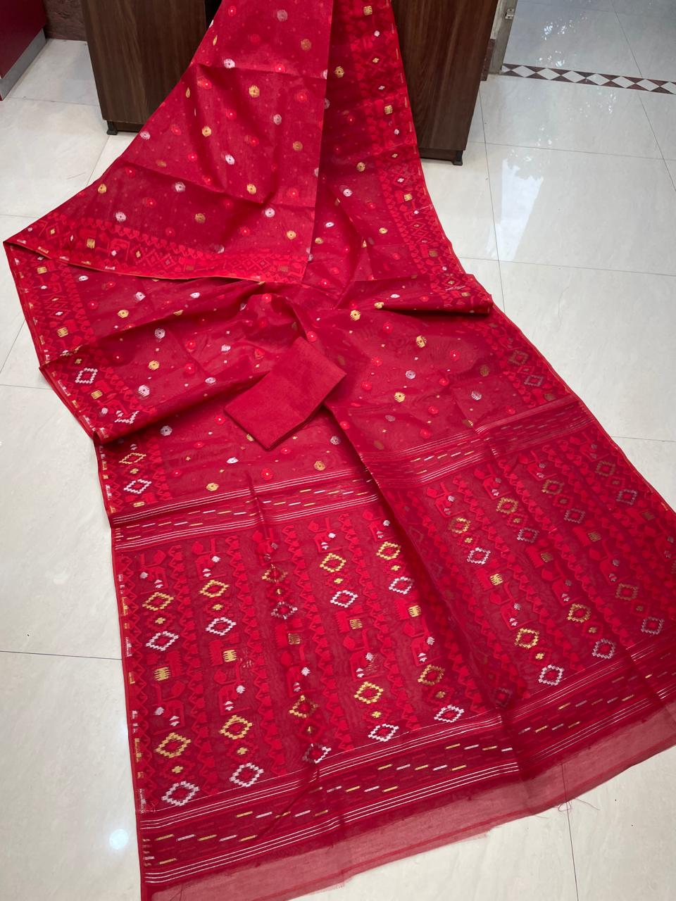This product features a new BD Dhakai Jamdani saree with a blouse piece.
Product Details:
- Type: Dhakai Jamdani saree
- Includes: Blouse piece
