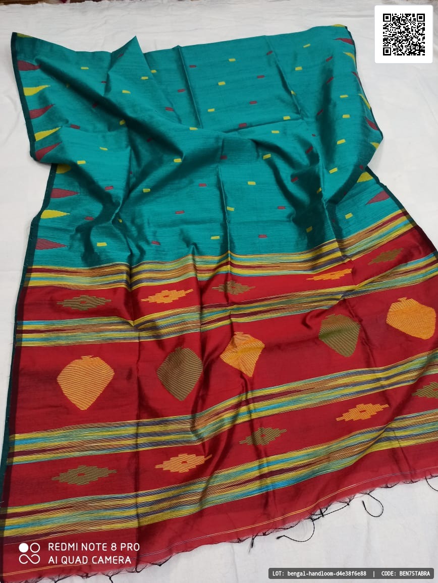 Cotton silk handloom saree featuring handwoven details and a matching blouse piece. A versatile choice suitable for various occasions.