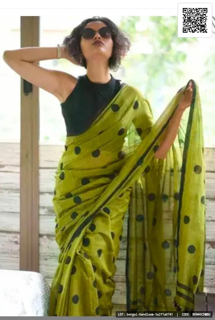 Cotton khadi saree featuring a ball print design with a matching blouse piece. Crafted from premium quality fabric, this saree is suitable for casual and festive occasions.