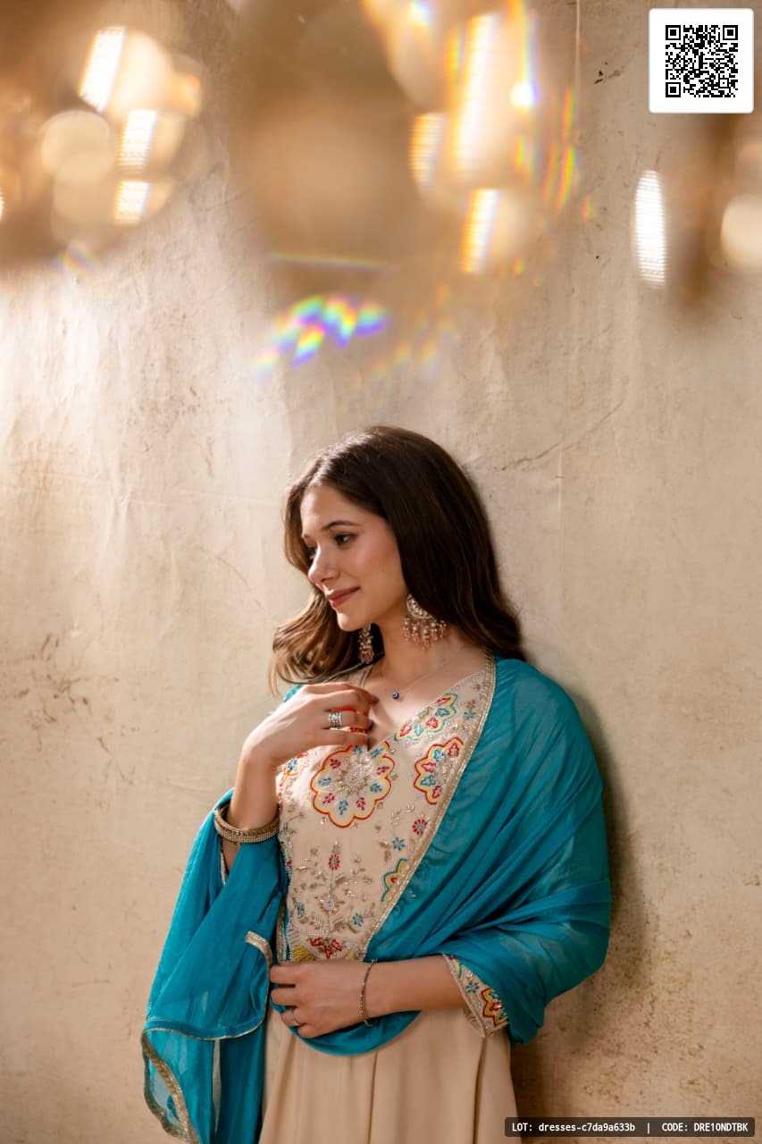 Women's pure viscose Chanderi embroidered kurta set featuring intricate beats work. The set includes a kurta, bottom, and a heavy chinon dupatta.

Product Details:
- Top Fabric: Pure Viscose Chanderi with embroidery beats work
- Bottom Fabric: Pure Viscose Chanderi
- Dupatta Fabric: 2.2 mtr heavy chinon
- Kurti Length: 45+ inches
- Bottom Length: 38 inches
- Size: S, M, L, XL, XXL
- Weight: 650 gm