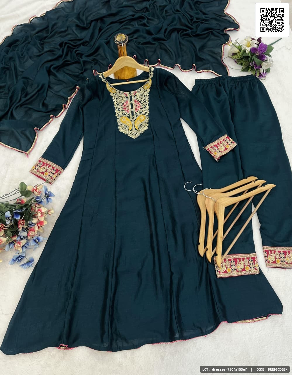 Launching a new premium designer kurta pant set featuring intricate embroidery work. The kurta is made from Vichhitra Silk and comes with a matching dupatta in the same fabric.

Product Details:
- Kurta Fabric: Vichhitra Silk
- Kurta Work: Embroidery
- Kurta Size: M(38), L(40), XL(42), XXL(44), 3XL(46)
- Kurta Length: 48+ inches
- Sleeves: 3/4 sleeves
- Dupatta Fabric: Vichhitra Silk
- Pant Length: 38+
- Weight: 750 gm