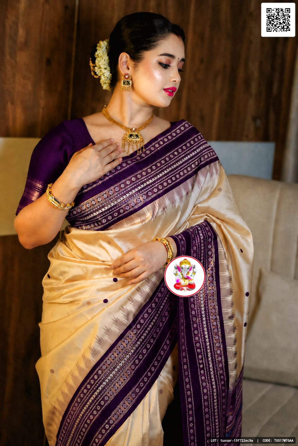 Muga Tussar silk saree with a matching blouse piece.
